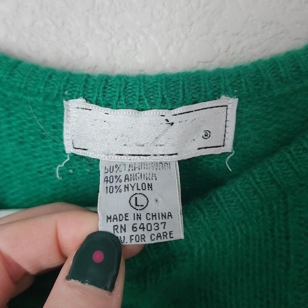 VINTAGE 80s cable knit rabbit hair blend crew neck sweater in kelly green size L - Picture 6 of 10